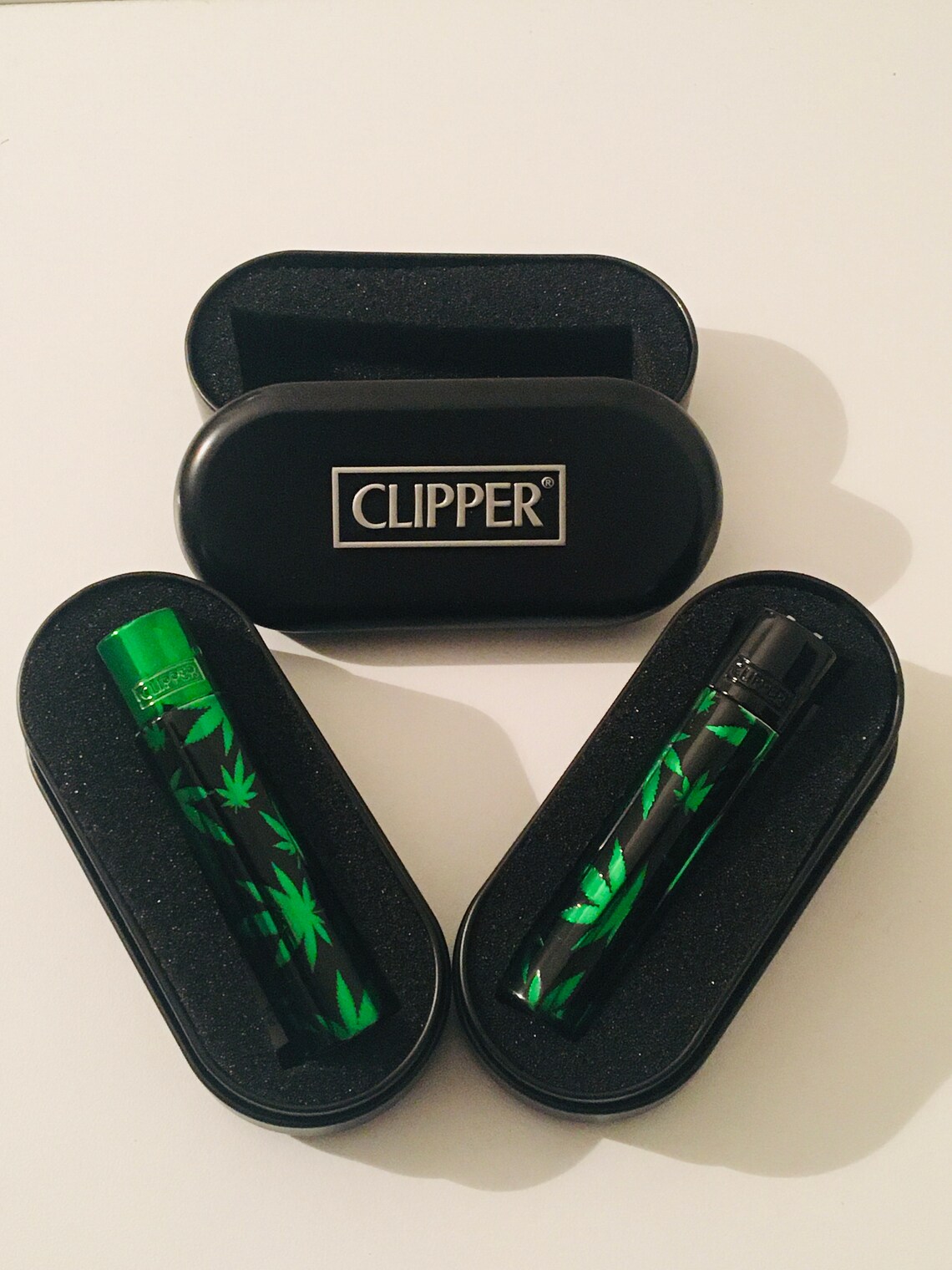 Original Metal Clipper Lighter Green Weed Leaves With Engraved Etsy