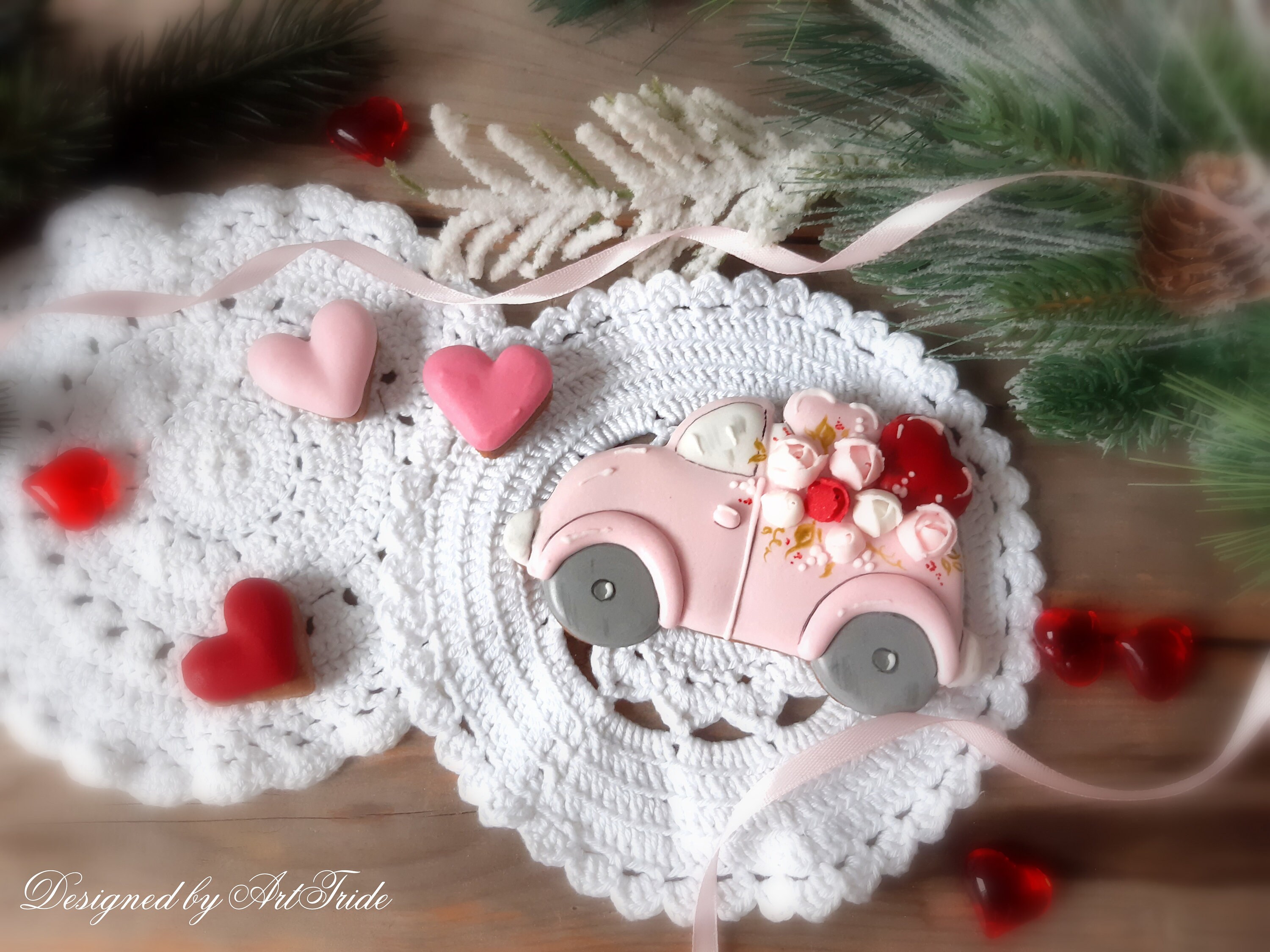 Car with hearts cookie cutter