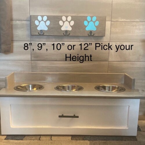 Small Dog Feeding Station With Drawer Raised Dog Bowl Feeder Etsy