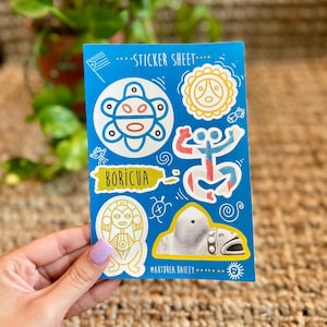Taíno Sticker Sheet | Boricua | Las 3 Razas | PR | Puertorriqueño | Puerto Rican | Cemí | Sol Taíno | Coquí Taíno | Cacique | Indio Taíno