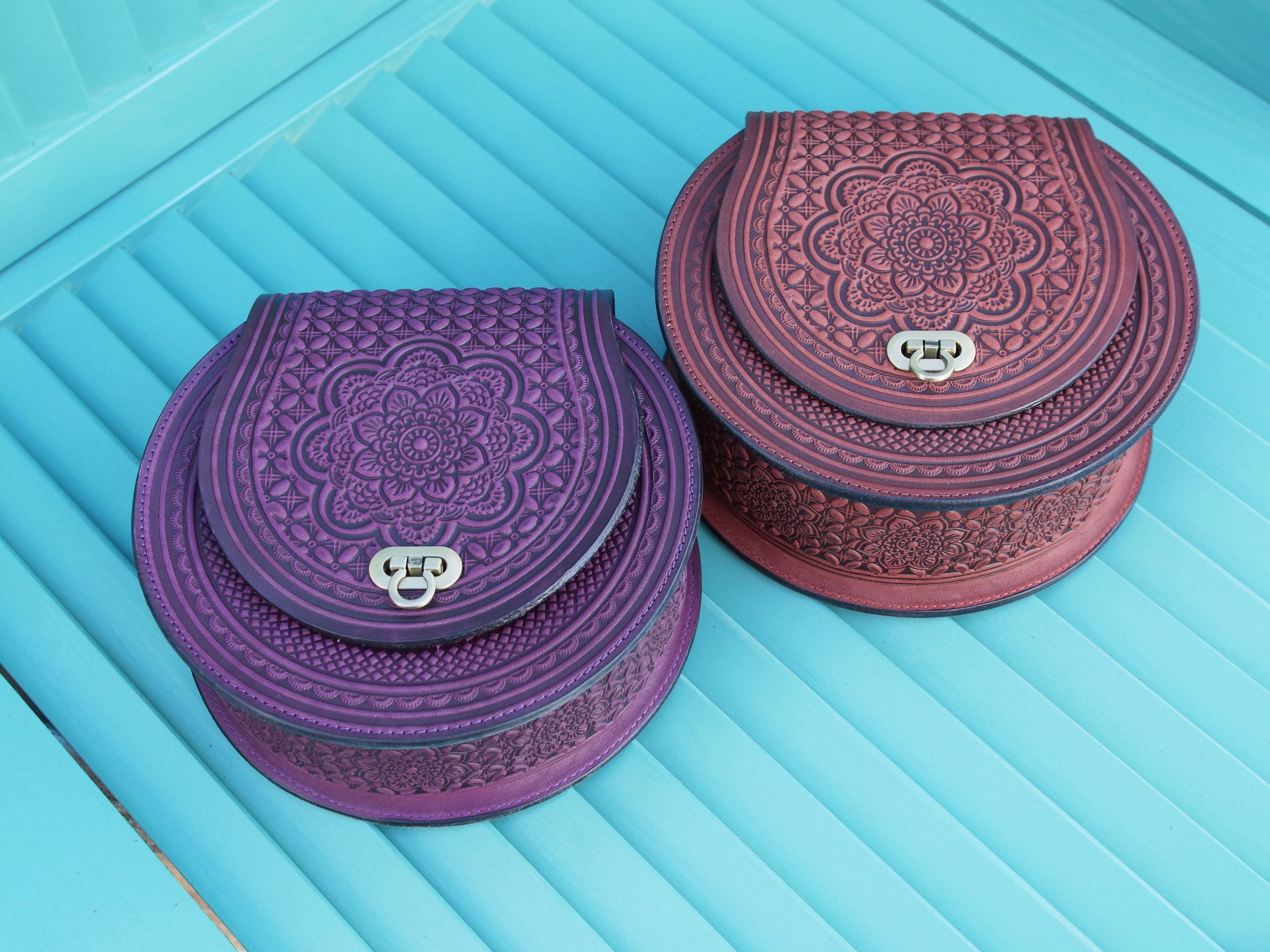 Round shoulder Purple leather bag Genuine leather sling bag Etsy