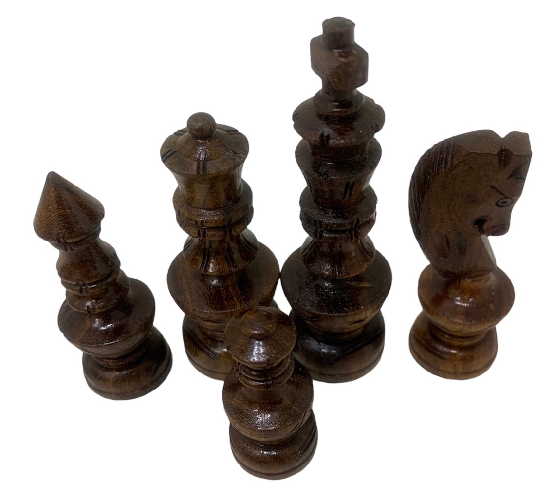 Chess Pieces Set Hand Carved King 3.5 inch Handmade Wooden Etsy