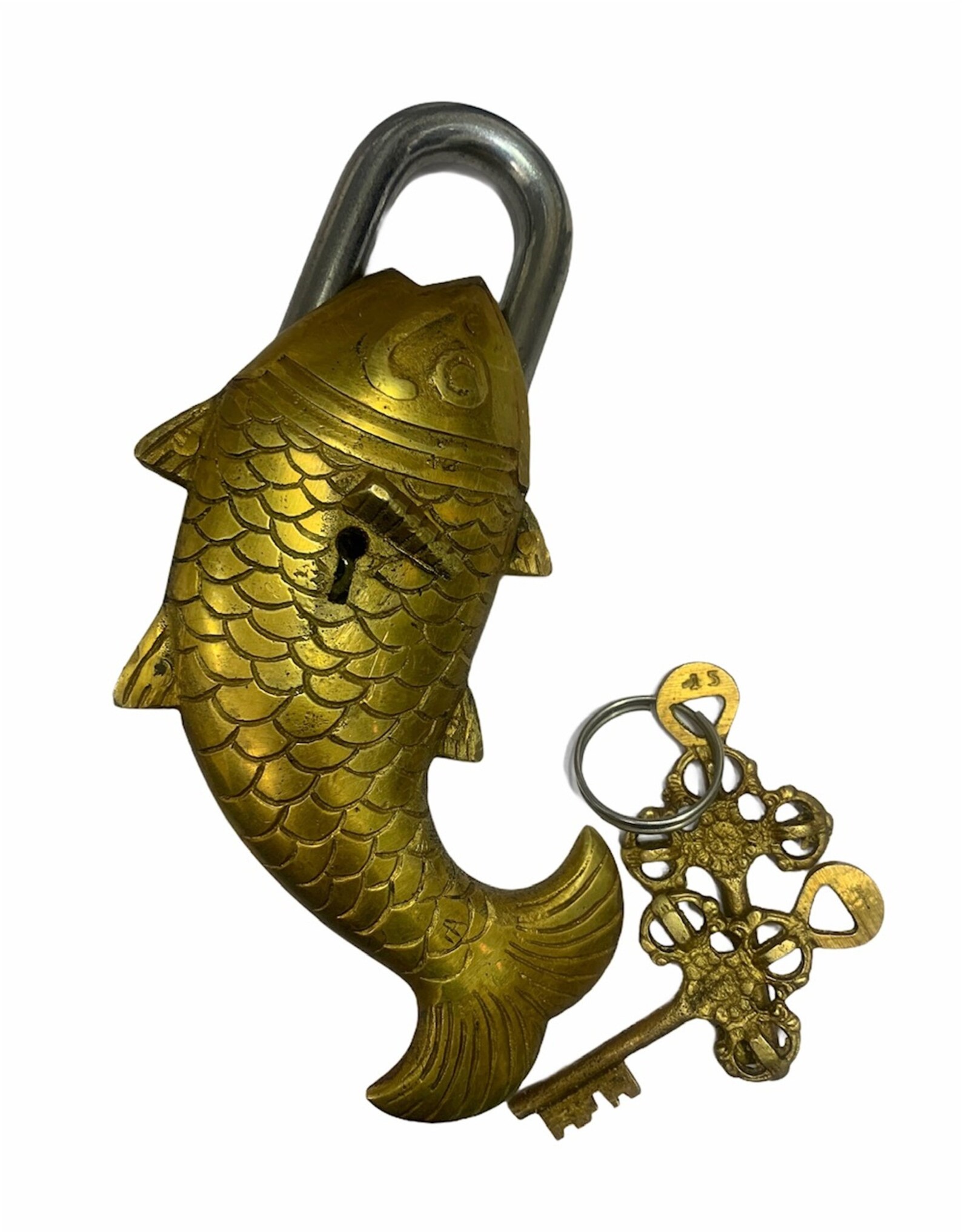 Tricky Vintage Brass Fish LOCK HEAVY Big Padlock keys antique Etsy