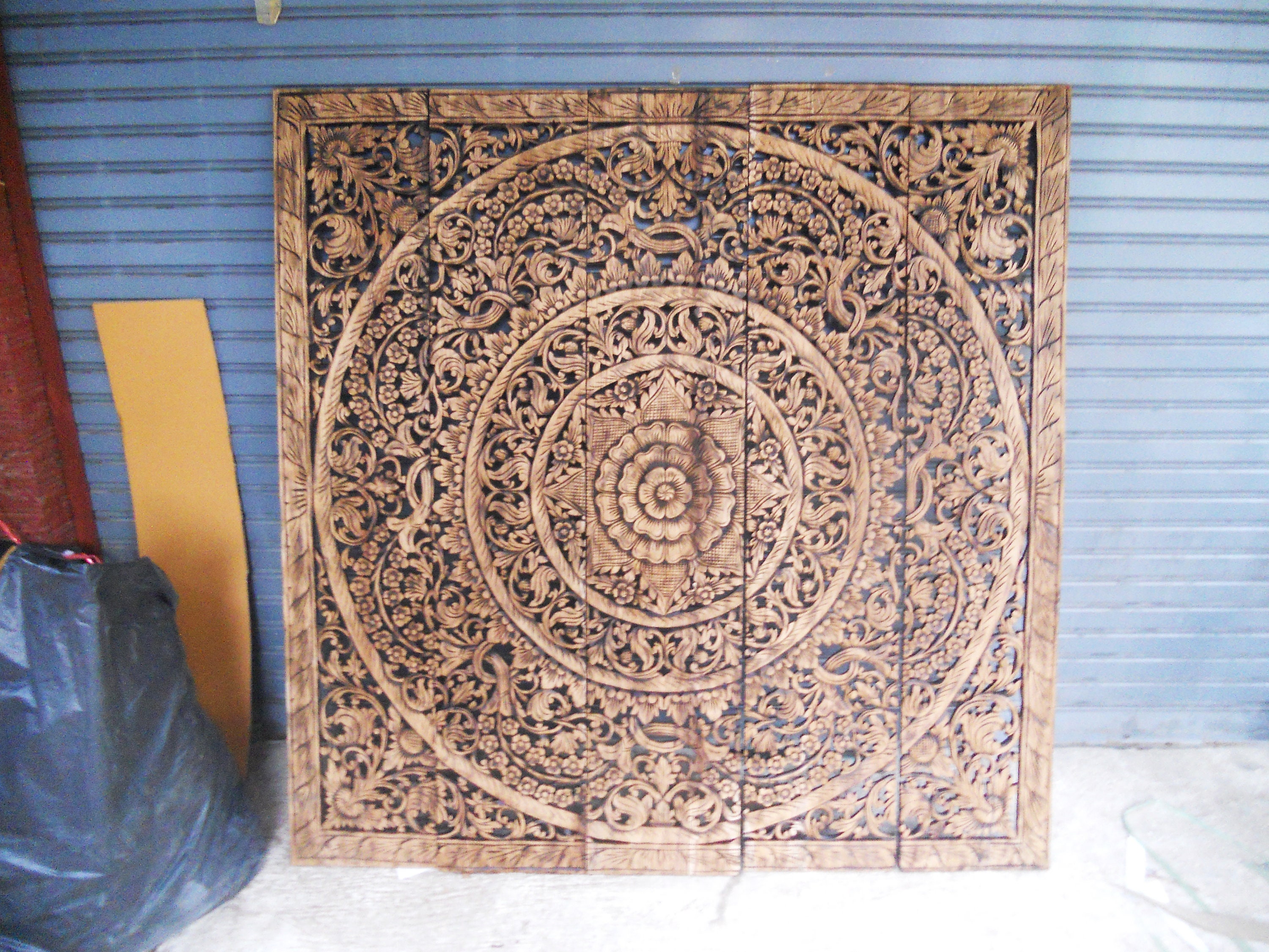 Color natural Mandala madera tallada panel 5 ft pared colgante | Etsy