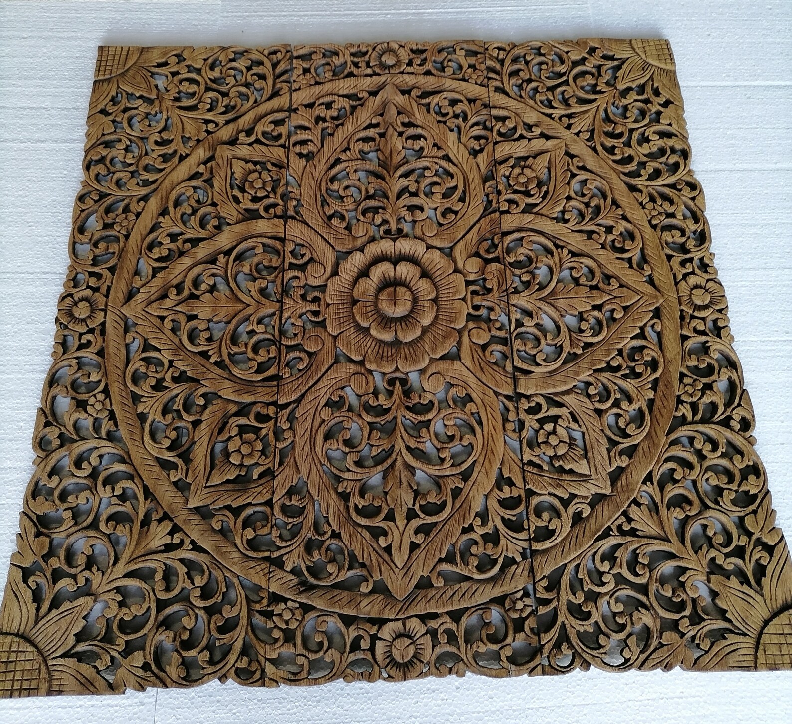 Mandala Wood Carving Natural Color Wall Hanging Carving panel Etsy