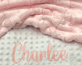 Personalized Baby Blanket - Custom Embroidered Blanket for kids -  Fluffy pink baby blanket -Baby Shower Gift -baby girl blanket -Luxe Minky