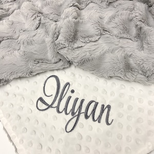 Personalized Baby Blanket - Gray Hide Minky - Baby Blanket - Baby Shower Gift - New born Girl Or New born Boy
