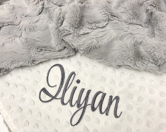 Personalized Baby Blanket - Gray Hide Minky - Baby Blanket - Baby Shower Gift - New born Girl Or New born Boy