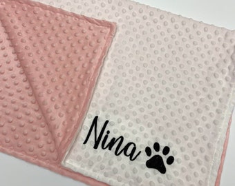 Pink Personalized Pet Blanket - Black Paw name blanket -Custom Pet Blanket- Pink Dog Blanket- Pet Comforter -Dog name Blanket -Puppy Blanket