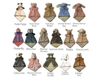 Personalized Embroidery Baby Lovey Blanket, Animal Cuddler