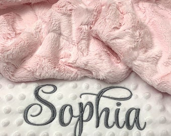 Personalized Baby Blanket - Custom Embroidered Blanket for kids -  Fluffy pink baby blanket -Baby Shower Gift -baby girl blanket -Luxe Minky