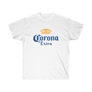 White T-Shirt Corona Extra Beer Logo Short Sleeve Jersey Tee White Unisex Classic Fit Quality Cotton