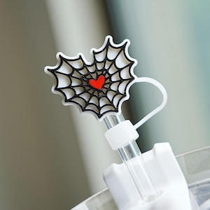 Halloween Spiderweb Water Bottle Straw Cap,Witch Stanley Cup Straw Topper,Punk Style Charm for Tumblers,Heart Spiderweb Straw Cover