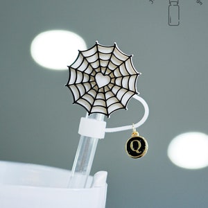Spiderweb with Heart Water Bottle Straw Cover,Halloween Stanley Cup Accessories,Goth Charm for Tumblers,Heart Spider Web Straw Topper