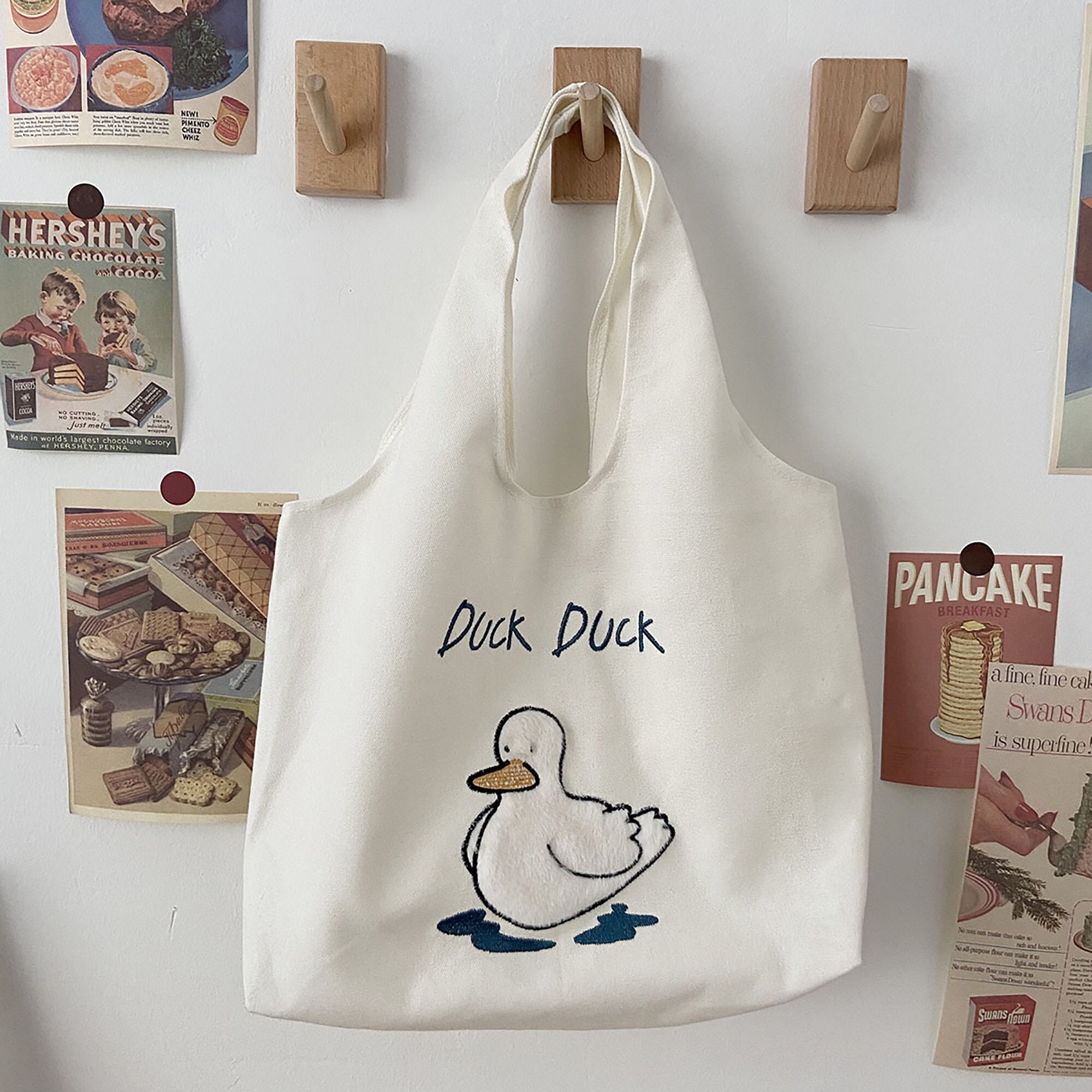 LANBAIHE You've Been Ducked, Duck Duck Tote Bag, Purse For Duck Lovers,  Yellow Duck Carrying Sack, Rubber Ducks Bag, Ducking Tote Bags, Natural  Canvas