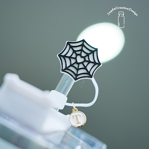 Spiderweb with Heart Stanley Straw Hat,Spiderweb Drink Straw Topper,Goth Charm for Tumbler,Heart Spider Web Straw Cover,Punk Style Straw Cap