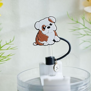Lovely Shar Pei Dog Straw Toppers with Letter Charm, Novelty Dog Straw Cap, Dog Tumbler Accessories, Gift for Dog Lovers, Straw Topper Gifts