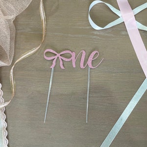Bow Party Cake Topper, Ribbon Birthday Decorations, Coquette Themed Party Supplies, One Cake Topper, Pink Bow Party Decor, First Birthday