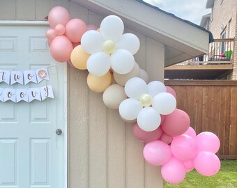 Flower Power Balloon Garland DIY Kit / Kit de guirnalda de globos florales rosa, malva y topo / Decoraciones de fiesta de cumpleaños / Telón de fondo de baby shower