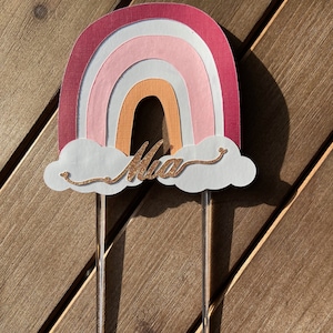 Boho Rainbow Birthday Personalized Cake Topper, Muted Rainbow Cake Topper with Name, Boho Rainbow Theme Party Décor, Birthday Cake Topper