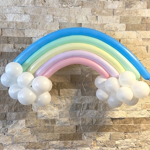 Vibrant Rainbow Balloon with Clouds DIY Kit | Colourful Birthday Party Decor | Vibrant Latex Balloon Arch Kit | Twisting & 5 inch Balloons