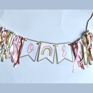 Boho Muted Rainbow One High Chair Banner | Boho Rainbow Birthday Bunting Banner | Boho Rainbow Birthday Party Decor | One Bunting Banner