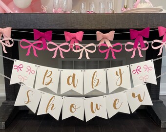 Pink Bow Baby Shower Banner, Coquette Themed Baby Shower Decor, It's a Girl, Pink Baby Shower Bow Coquette Theme Decor, Baby Shower Party