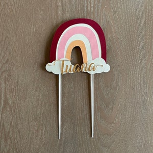 Personalisierter Boho Rainbow Cake Topper | Name Cake Topper | Individuelle Tortendekorationen | Boho Regenbogen Party Dekorationen | Rosa Geburtstag