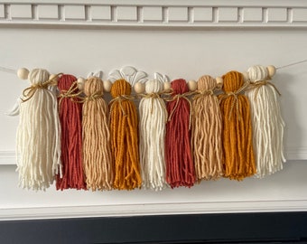 Boho Rainbow High Chair Tassel Birthday Garland, Over the Crib Décor, Blush Pastel Yarn Tassel Garland, Rainbow Boho Muted Birthday Party