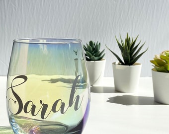 Personalized Stemless Wine Glass, Bridesmaid, Bride, Maid of Honor Glasses, Bridal Party Gift, Bridesmaid Proposal Box, Custom Wine Glass