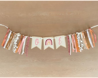 Rainbow High Chair Banner, 1st Birthday Banner For High Chair, Rainbow Birthday Decorations, Girls Birthday High Chair Banner ONE