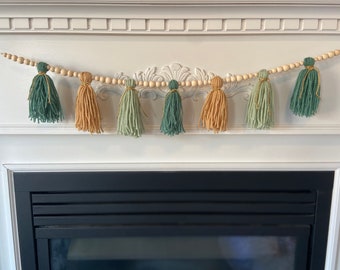 Boho Rainbow Kinderstoel Kwastje Verjaardagsslinger, Over de Wieg Decor, Groene Pastel Garen Kwastje Guirlande, Regenboog Boho Gedempte Verjaardagsfeest