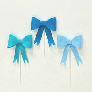 Bow Party Cake Topper, Ribbon Birthday Decorations, Coquette Themed Party Supplies, First Birthday Cake Topper, Blue Bow Party Decor