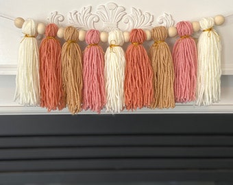 Boho Rainbow High Chair Kwastje Verjaardag slinger, Over de wieg Decor, Blush Pastel Garen Kwastje Slinger, Regenboog Boho Gedempte Verjaardagsfeest