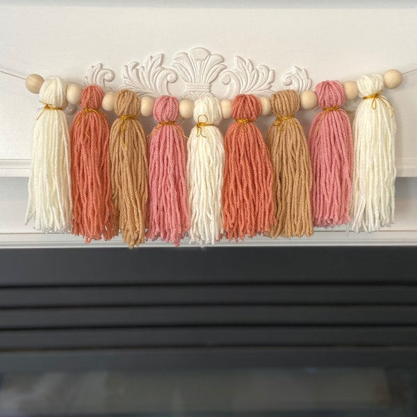 Boho Rainbow High Chair Tassel Birthday Garland, Over the Crib Décor, Blush Pastel Yarn Tassel Garland, Rainbow Boho Muted Birthday Party