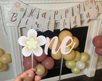 ONE Cake Topper | First Birthday Party Girl | Smash Cake Topper | 1st Birthday | Daisy Flower Pink Birthday Party Theme Decor | Flower Power