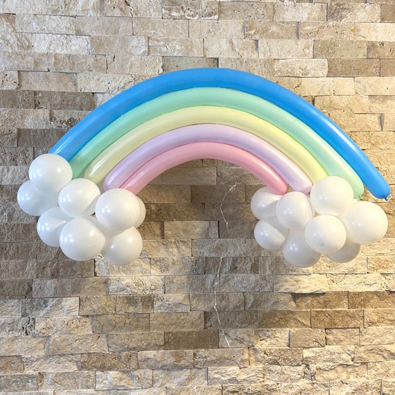 Vibrant Rainbow Balloon with Clouds DIY Kit | Colourful Birthday Party Decor | Vibrant Latex Balloon Arch Kit | Twisting & 5 inch Balloons