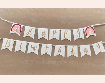 Personalized Happy Birthday Banner, Boho Rainbow Birthday Banner, Happy Birthday Sign, 1st Birthday Party Decor, Custom Name Banner