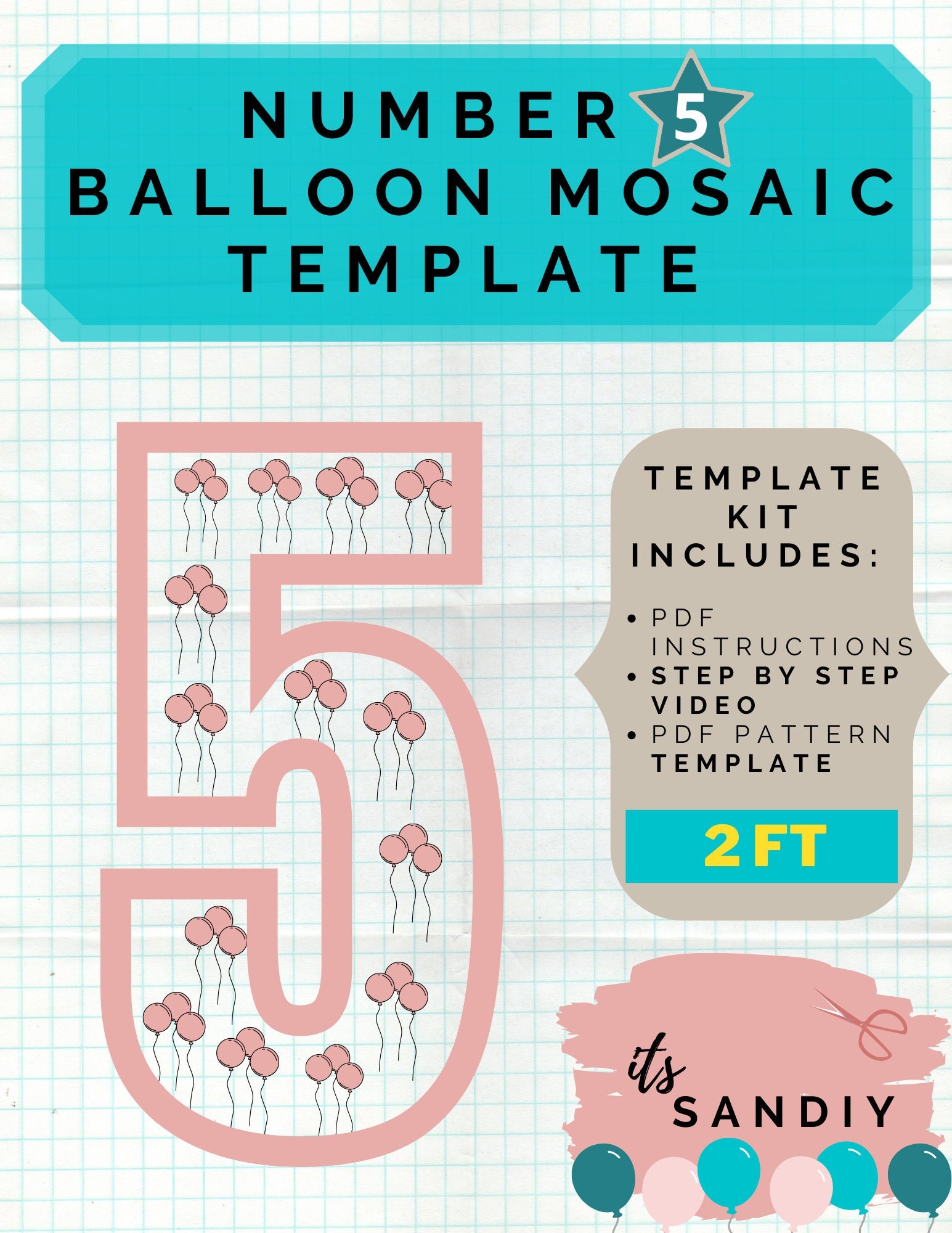 Number 5 Balloon Mosaic Template, Digital Download, 2 Ft, Number Five Mosaic From Balloons, All Numbers - Etsy for Balloon Mosaic Number Template Free Printable