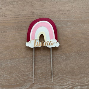 Personalisierter Boho Rainbow Cake Topper | Name Cake Topper | Individuelle Tortendekorationen | Boho Regenbogen Party Dekorationen | Rosa Geburtstag