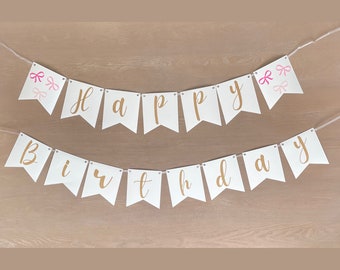 Pink Bow Happy Birthday Banner, Bow Party Decor, Ribbon Birthday Decorations, Coquette Themed Party Supplies, Bow Theme Party Decor, Ribbon