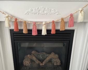 Boho Rainbow High Chair Tassel Verjaardag Garland, Over de Wieg Decor, Blush Pastel Garen Kwastje Garland, Rainbow Boho Gedempte Verjaardagsfeest
