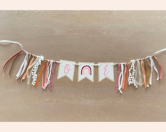 Rainbow High Chair Banner, 1st Birthday Banner For High Chair, Rainbow Birthday Decorations, Girls Birthday High Chair Banner ONE