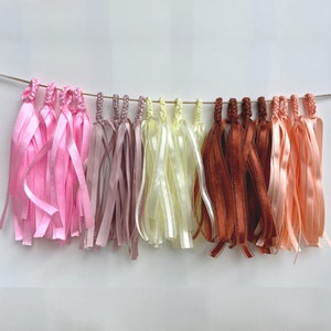 Boho Rainbow High Chair Tassel Birthday Garland, Over the Crib Décor, Pastel Ribbon Tassel Garland, Rainbow Boho Muted Birthday Party