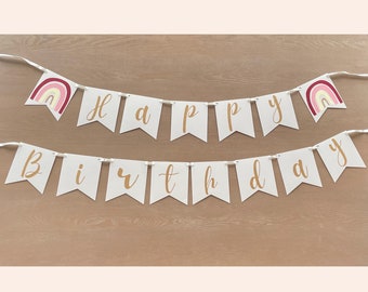 Personalized Happy Birthday Banner, Boho Rainbow Birthday Banner, Happy Birthday Sign, 1st Birthday Party Decor, Custom Name Banner