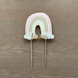 Personalisierter Boho Rainbow Cake Topper | Name Cake Topper | Individuelle Tortendekorationen | Boho Regenbogen Party Dekorationen | Rosa Geburtstag