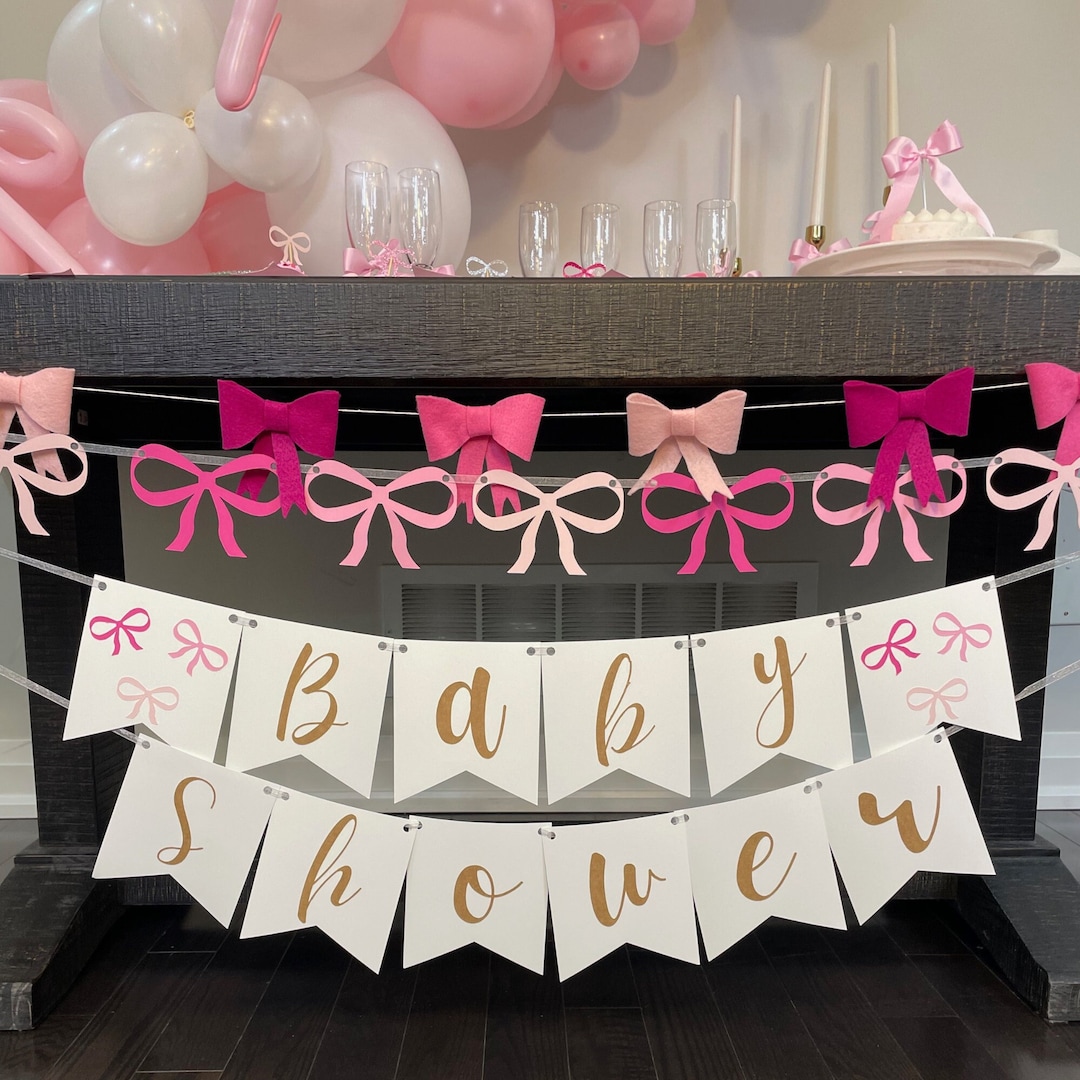 Pink Bow Baby Shower Banner, Coquette Themed Baby Shower Decor, It's a