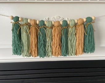 Boho Rainbow Kinderstoel Kwastje Verjaardagsslinger, Over de Wieg Decor, Groene Garen Kwastje Guirlande, Regenboog Boho Gedempte Verjaardagsfeest