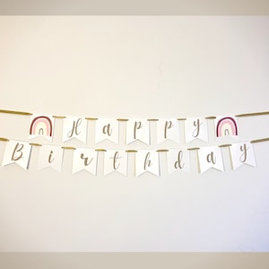 Boho Muted Rainbow Happy Birthday Banner | High Chair Banner | Boho Rainbow Birthday Bunting Banner | Boho Rainbow Birthday Party Decor