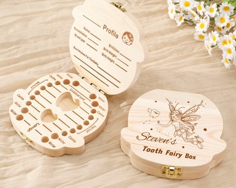 Custom Tooth Box, Personalized Name Tooth Fairy Box, Wooden Kids Tooth Holder, First Teeth and Hair Keepsake Box, Cute Tooth Container